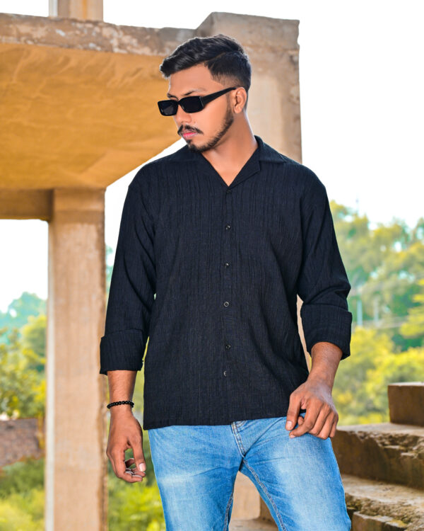 Classic Krinkle Black Full Sleeve Shirt